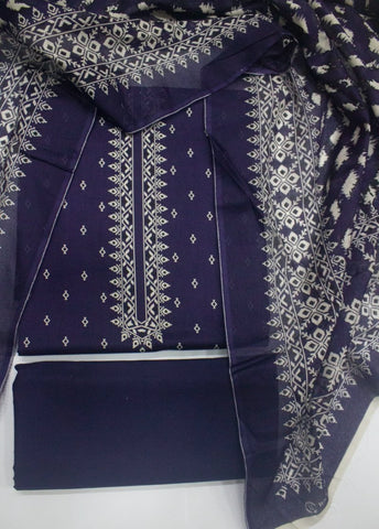 3 Piece Digital Printed Purple Color Unstitched Suit