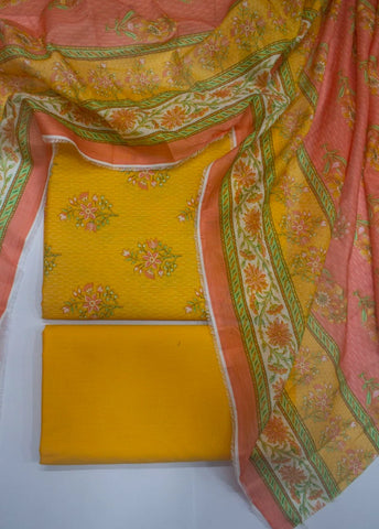 3 Piece Digital Printed Yellow Color Unstitched Suit