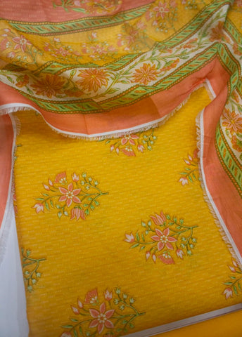 3 Piece Digital Printed Yellow Color Unstitched Suit