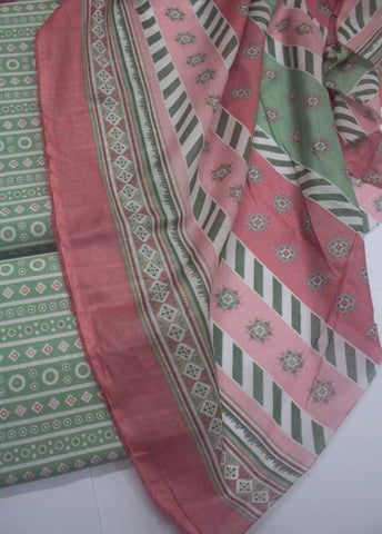 3 Piece Digital Printed Mint Green Color Unstitched Suit