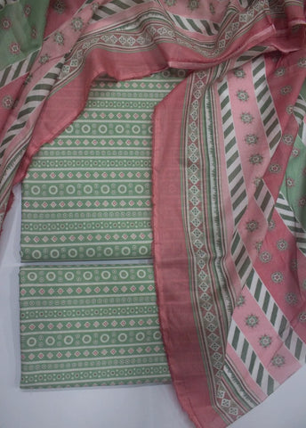 3 Piece Digital Printed Mint Green Color Unstitched Suit