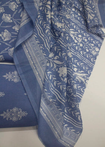 3 Piece Digital Printed Blue Color Unstitched Suit