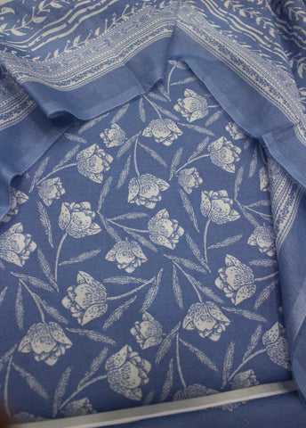 3 Piece Digital Printed Blue Color Unstitched Suit