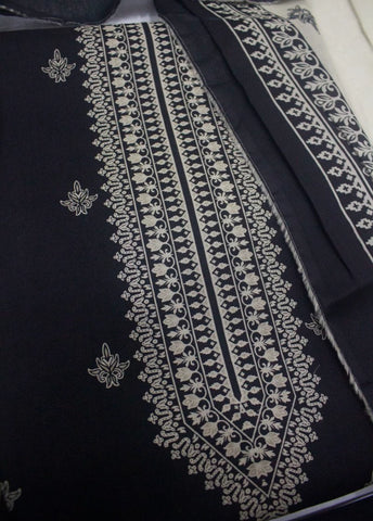 3 Piece Digital Printed Black Color Unstitched Suit