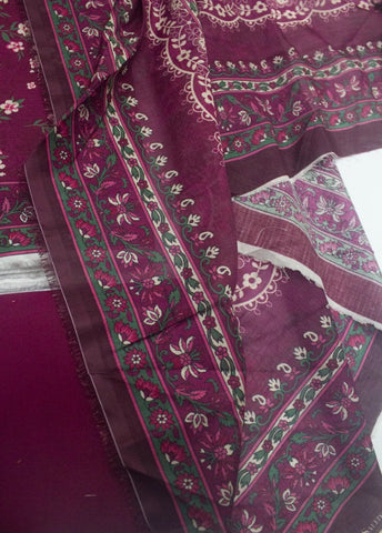 3 Piece Digital Printed Plum Color Unstitched Suit