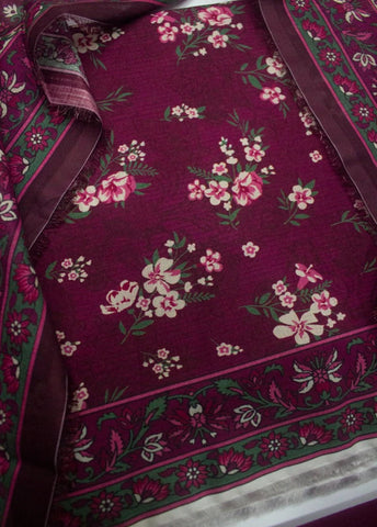 3 Piece Digital Printed Plum Color Unstitched Suit