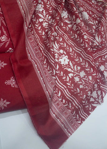 3 Piece Digital Printed Red Color Unstitched Suit
