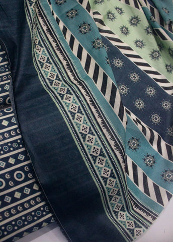 3 Piece Digital Printed Blue Color Unstitched Suit