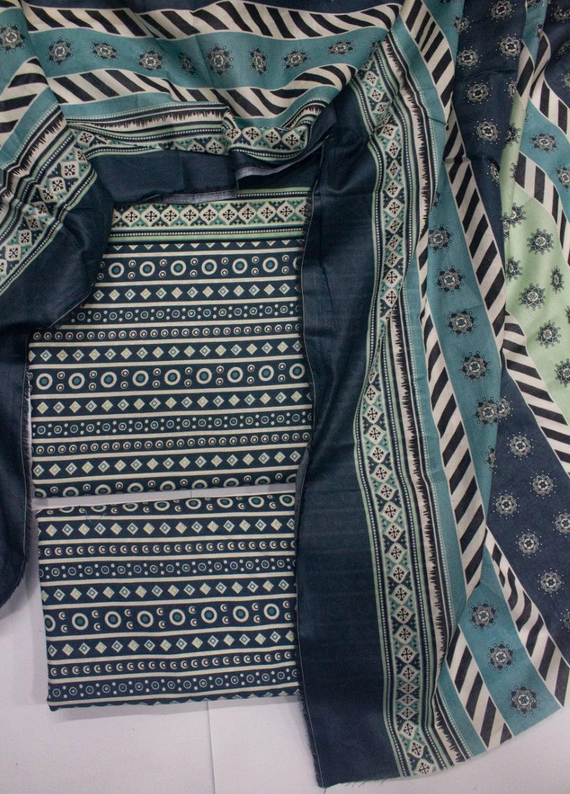3 Piece Digital Printed Blue Color Unstitched Suit
