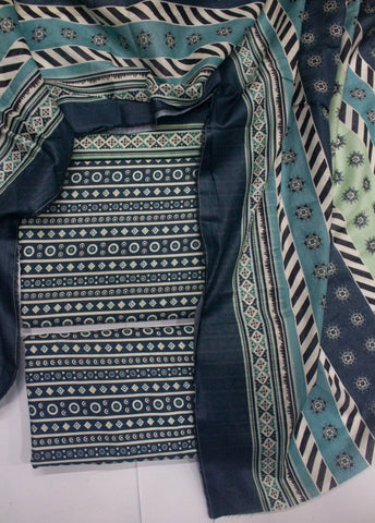 3 Piece Digital Printed Blue Color Unstitched Suit