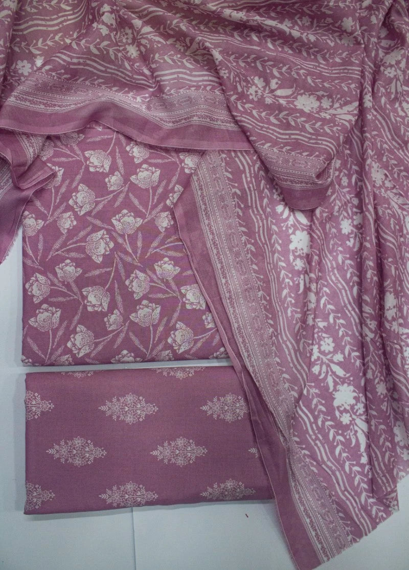 3 Piece Digital Printed Muave Color Unstitched Suit