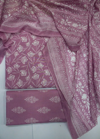 3 Piece Digital Printed Muave Color Unstitched Suit