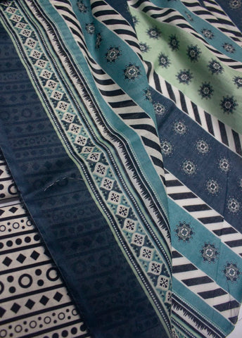 3 Piece Digital Printed Black & Off White Color Unstitched Suit