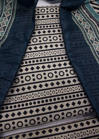 3 Piece Digital Printed Black & Off White Color Unstitched Suit