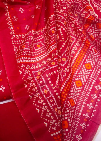 3 Piece Digital Printed Red Color Unstitched Suit