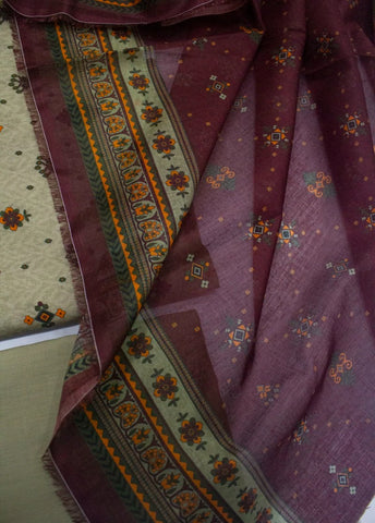 3 Piece Digital Printed Pista Green Color Unstitched Suit