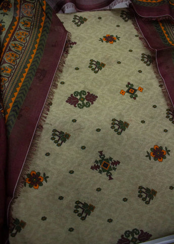 3 Piece Digital Printed Pista Green Color Unstitched Suit
