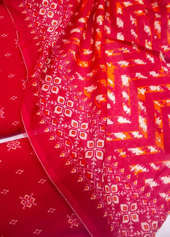 3 Piece Digital Printed Red Color Unstitched Suit
