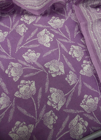3 Piece Digital Printed Lilac Color Unstitched Suit