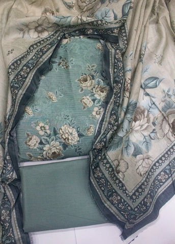 3 Piece Digital Printed Mint Green Color Unstitched Suit