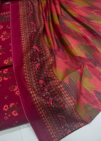 3 Piece Digital Printed Red Color Unstitched Suit