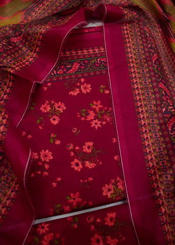 3 Piece Digital Printed Red Color Unstitched Suit