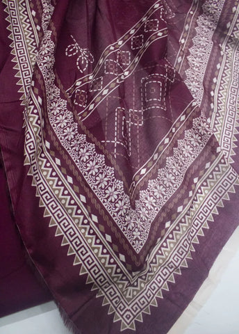3 Piece Digital Printed Plum Color Unstitched Suit