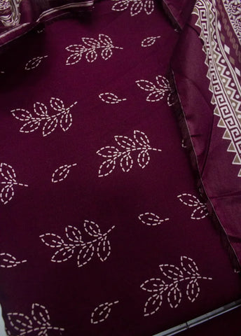 3 Piece Digital Printed Plum Color Unstitched Suit