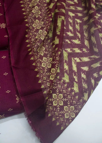 3 Piece Digital Printed Maroon Color Unstitched Suit
