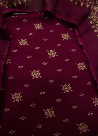 3 Piece Digital Printed Maroon Color Unstitched Suit