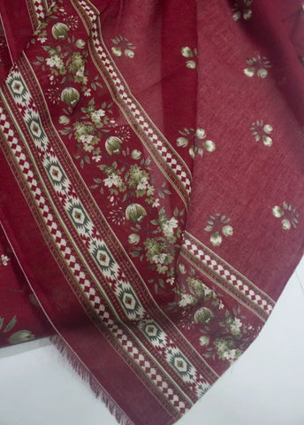 3 Piece Digital Printed Maroon Color Unstitched Suit