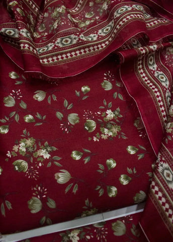 3 Piece Digital Printed Maroon Color Unstitched Suit