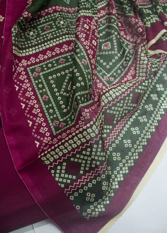 3 Piece Digital Printed Margenta Color Unstitched Suit