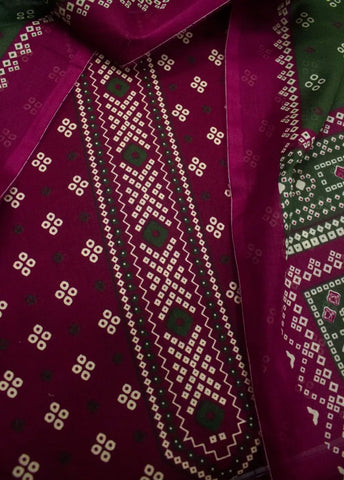 3 Piece Digital Printed Margenta Color Unstitched Suit
