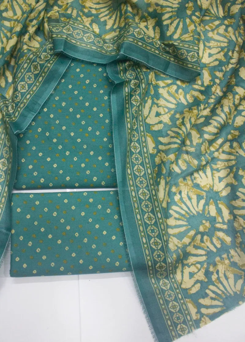 3 Piece Digital Printed Mint Green Color Unstitched Suit