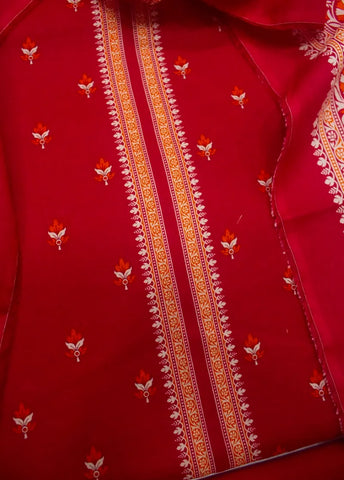 3 Piece Digital Printed Red Color Unstitched Suit