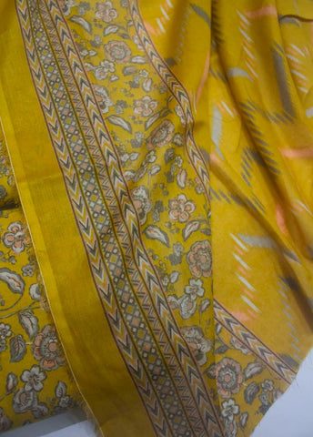 3 Piece Digital Printed Yellow Color Unstitched Suit