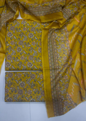 3 Piece Digital Printed Yellow Color Unstitched Suit