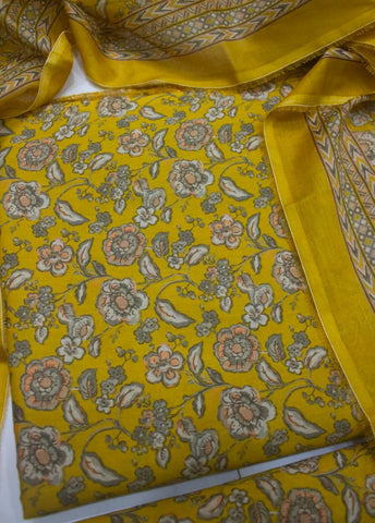 3 Piece Digital Printed Yellow Color Unstitched Suit