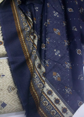 3 Piece Digital Printed Beige Color Unstitched Suit