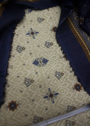 3 Piece Digital Printed Beige Color Unstitched Suit