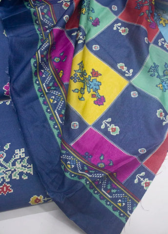 3 Piece Digital Printed Blue Color Unstitched Suit