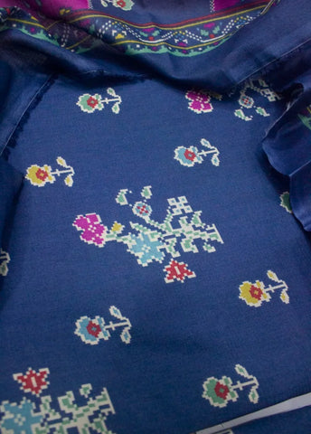 3 Piece Digital Printed Blue Color Unstitched Suit