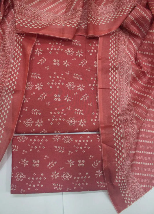 3 Piece Digital Printed Peonny Peach Color Unstitched Suit