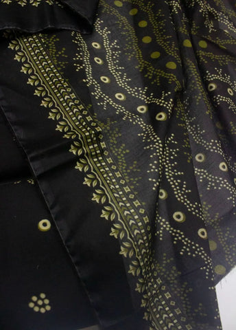 3 Piece Digital Printed Black Color Unstitched Suit
