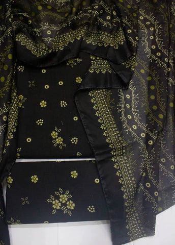3 Piece Digital Printed Black Color Unstitched Suit
