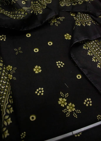 3 Piece Digital Printed Black Color Unstitched Suit