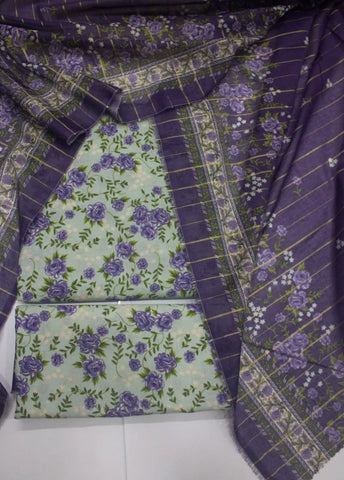 3 Piece Digital Printed Mint Green Color Unstitched Suit