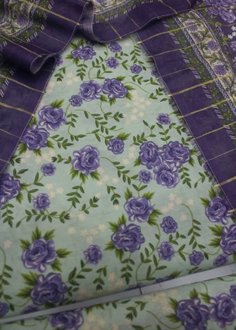 3 Piece Digital Printed Mint Green Color Unstitched Suit