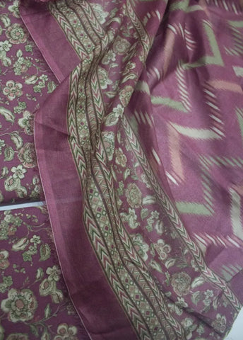 3 Piece Digital Printed Muave Color Unstitched Suit